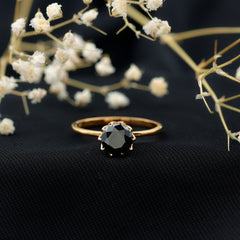 Lab-Created Black Diamond Solitaire Ring in Lotus Basket Setting