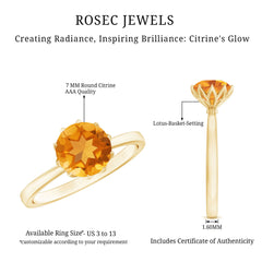 Real Solitaire Citrine Engagement Ring in Lotus Basket Setting