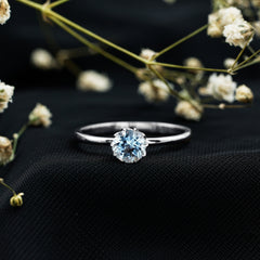 6MM Round Cut Aquamarine Solitaire Engagement Ring