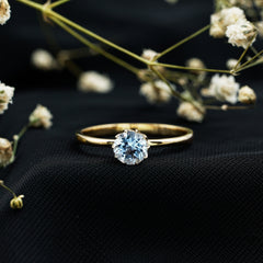 6MM Round Cut Aquamarine Solitaire Engagement Ring