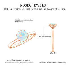 Natural 8mm Ethiopian Opal Engagement Ring in Lotus Basket Setting