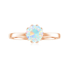 Natural 8mm Ethiopian Opal Engagement Ring in Lotus Basket Setting