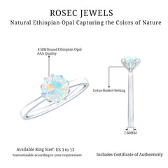 Natural 8mm Ethiopian Opal Engagement Ring in Lotus Basket Setting