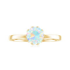 Natural 8mm Ethiopian Opal Engagement Ring in Lotus Basket Setting