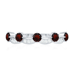 Natural Garnet Diamond Half Eternity Ring for Anniversary