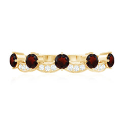 Natural Garnet Diamond Half Eternity Ring for Anniversary