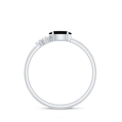 4x6mm Oval Cut Black Onyx Minimal Promise Ring with Diamond Trio