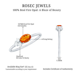 Oval Cut Fire Opal Promise Ring with Diamond Trio