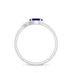 3/4 CT Oval Cut Blue Sapphire Promise Ring with Diamond Trio