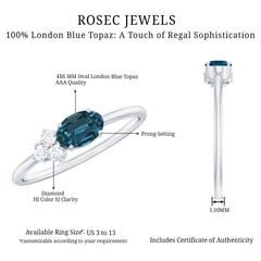 4X6mm Oval Cut London Blue Topaz East West Promise Ring with Diamond Trio