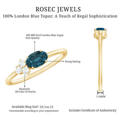 4X6mm Oval Cut London Blue Topaz East West Promise Ring with Diamond Trio