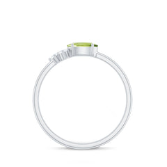 Natural 1 Carat Peridot Oval Engagement Ring with Diamond Trio
