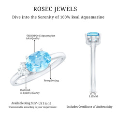 1/2 CT Oval Cut Aquamarine Promise Ring with Diamond Trio