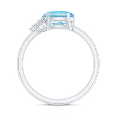 1/2 CT Oval Cut Aquamarine Promise Ring with Diamond Trio