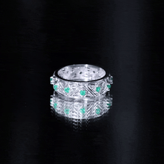 Vintage Inspired Real Emerald Wide Wedding Band