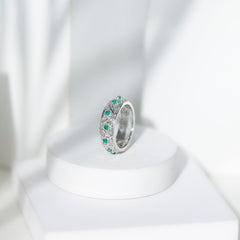 Vintage Inspired Real Emerald Wide Wedding Band