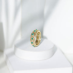 Vintage Inspired Real Emerald Wide Wedding Band