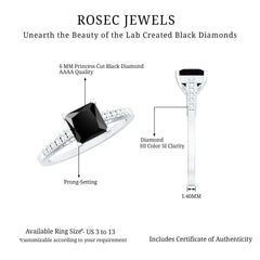 1.5 CT Solitaire Created Black Diamond Minimal Solitaire Ring with Diamond