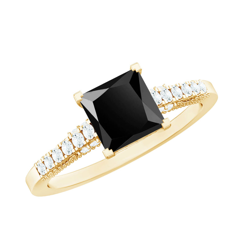 1.5 CT Solitaire Created Black Diamond Minimal Solitaire Ring with Diamond