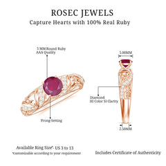 Vintage Style 0.6 Carat Ruby Engagement Ring with Diamond