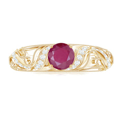 Vintage Style 0.6 Carat Ruby Engagement Ring with Diamond