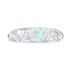 Natural Ethiopian Opal Diamond Vintage Looking Engagement Ring with Certificate