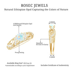 Natural Ethiopian Opal Diamond Vintage Looking Engagement Ring with Certificate