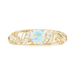 Natural Ethiopian Opal Diamond Vintage Looking Engagement Ring with Certificate