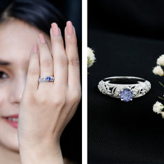 Round Tanzanite Vintage Inspired Engagement Ring with Diamond