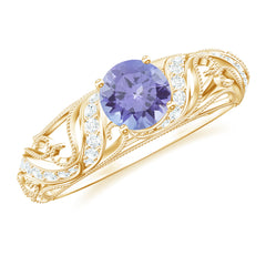 Round Tanzanite Vintage Inspired Engagement Ring with Diamond
