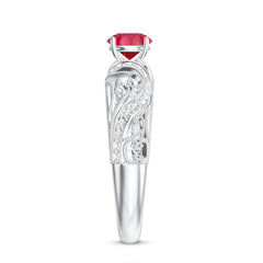 Lab Created Ruby and Diamond Vintage Inspired Engagement Ring