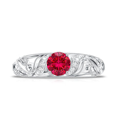 Lab Created Ruby and Diamond Vintage Inspired Engagement Ring