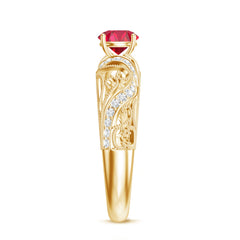 Lab Created Ruby and Diamond Vintage Inspired Engagement Ring