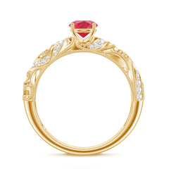 Lab Created Ruby and Diamond Vintage Inspired Engagement Ring
