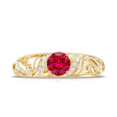 Lab Created Ruby and Diamond Vintage Inspired Engagement Ring