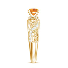 Vintage Looking Citrine Engagement Ring with Diamond