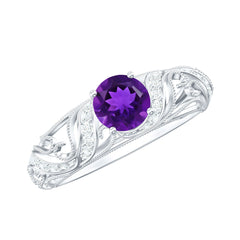 Vintage Style Amethyst Engagement Ring with Diamond