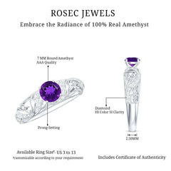 Vintage Style Amethyst Engagement Ring with Diamond