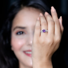 Vintage Style Amethyst Engagement Ring with Diamond