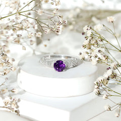 Vintage Style Amethyst Engagement Ring with Diamond