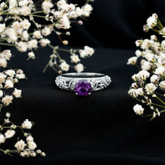 Vintage Style Amethyst Engagement Ring with Diamond
