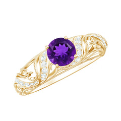Vintage Style Amethyst Engagement Ring with Diamond