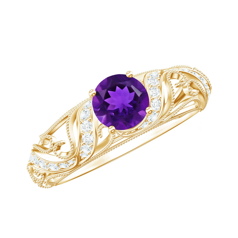Vintage Style Amethyst Engagement Ring with Diamond