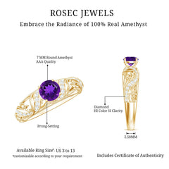 Vintage Style Amethyst Engagement Ring with Diamond