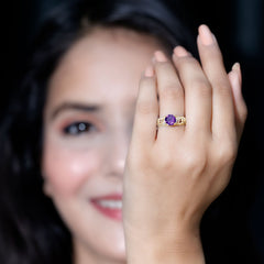 Vintage Style Amethyst Engagement Ring with Diamond