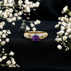 Vintage Style Amethyst Engagement Ring with Diamond