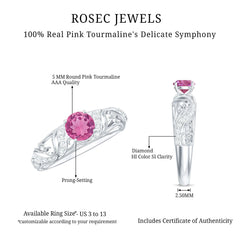 3/4 CT Vintage Style Pink Tourmaline Engagement Ring with Diamond
