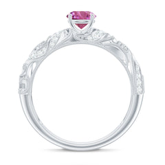 3/4 CT Vintage Style Pink Tourmaline Engagement Ring with Diamond