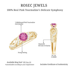 3/4 CT Vintage Style Pink Tourmaline Engagement Ring with Diamond