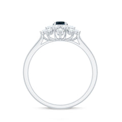 Genuine Round Cut London Blue Topaz Flower Engagement Ring with Diamonds